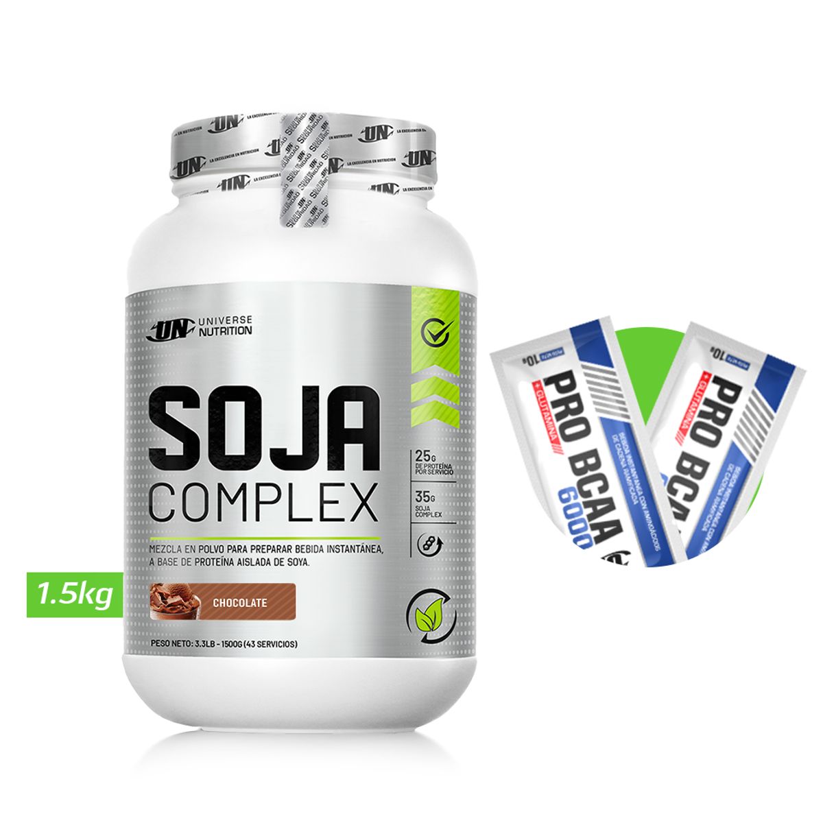 UNIVERSE NUTRITION - Proteína Vegana Un Soja Complex 1.5 Kg Chocolate+Regalos
