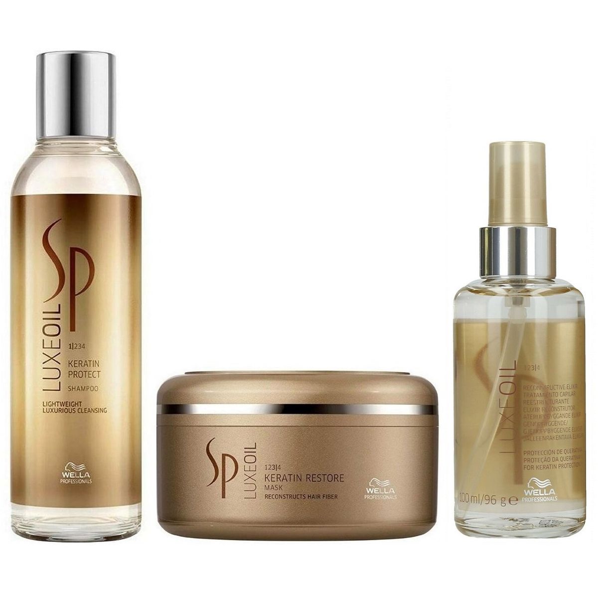 WELLA - Shampoo de Argán 200ml + Mascarilla  Elixir Wella Luxe Oil Keratin