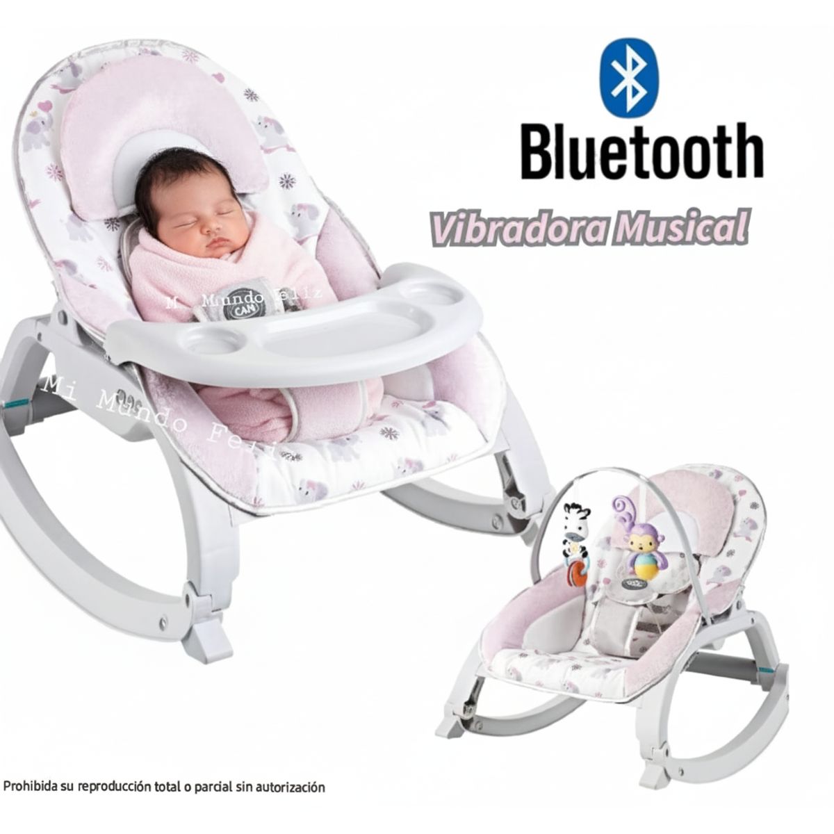 GENERICO - Mecedora para bebe Musical Vibradora con Bluetooth y Bandeja