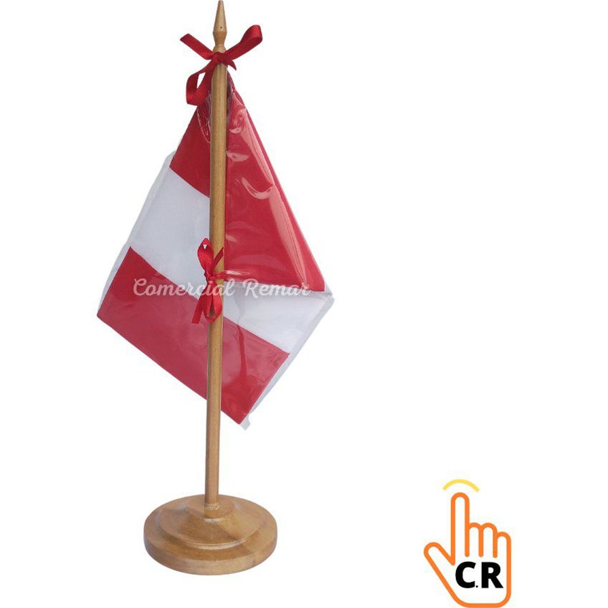 PERU - Bandera de Perú para Escritorio 21x14cm Con Base y Asta de Madera