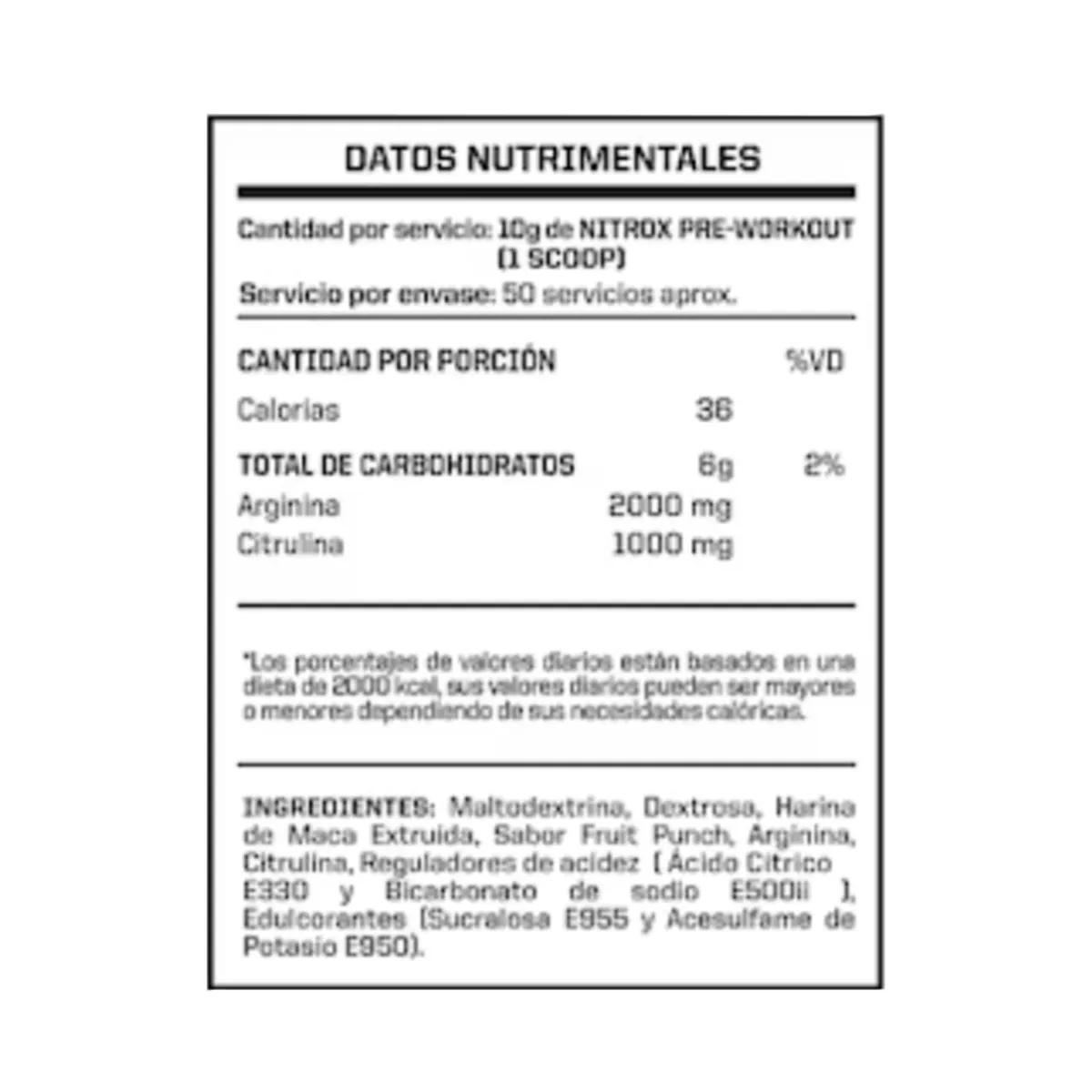 ENERGY NUTRITION - Pre Entreno Energy Nutrition Nitrox 500gr Citrus Punch