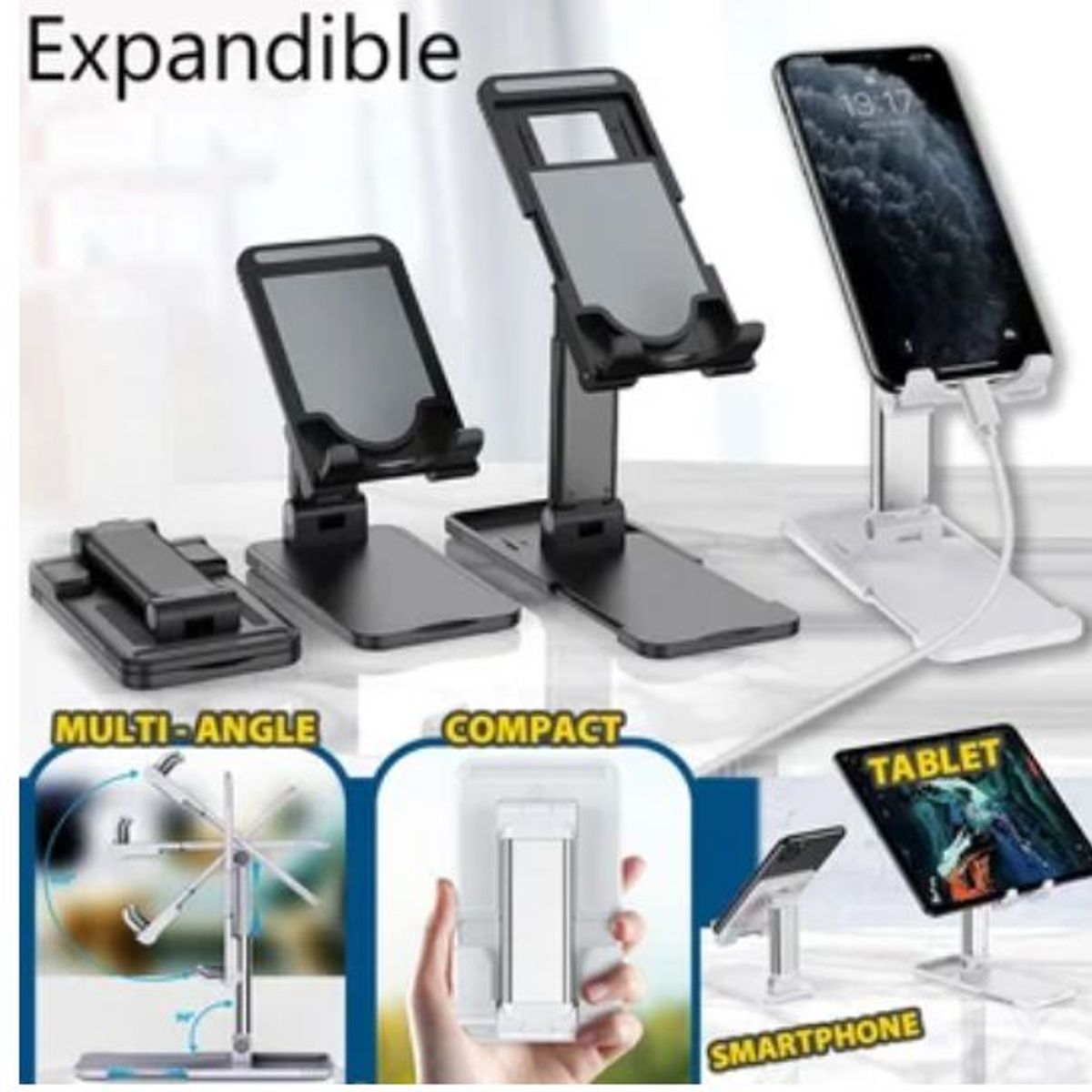 GENERICO - Soporte Base Plegable de Escritorio para Celular Tablet TNegro