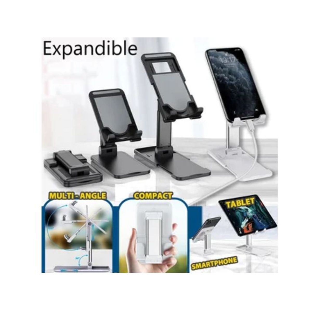 GENERICO - Soporte Base Plegable de Escritorio para Celular Tablet TNegro