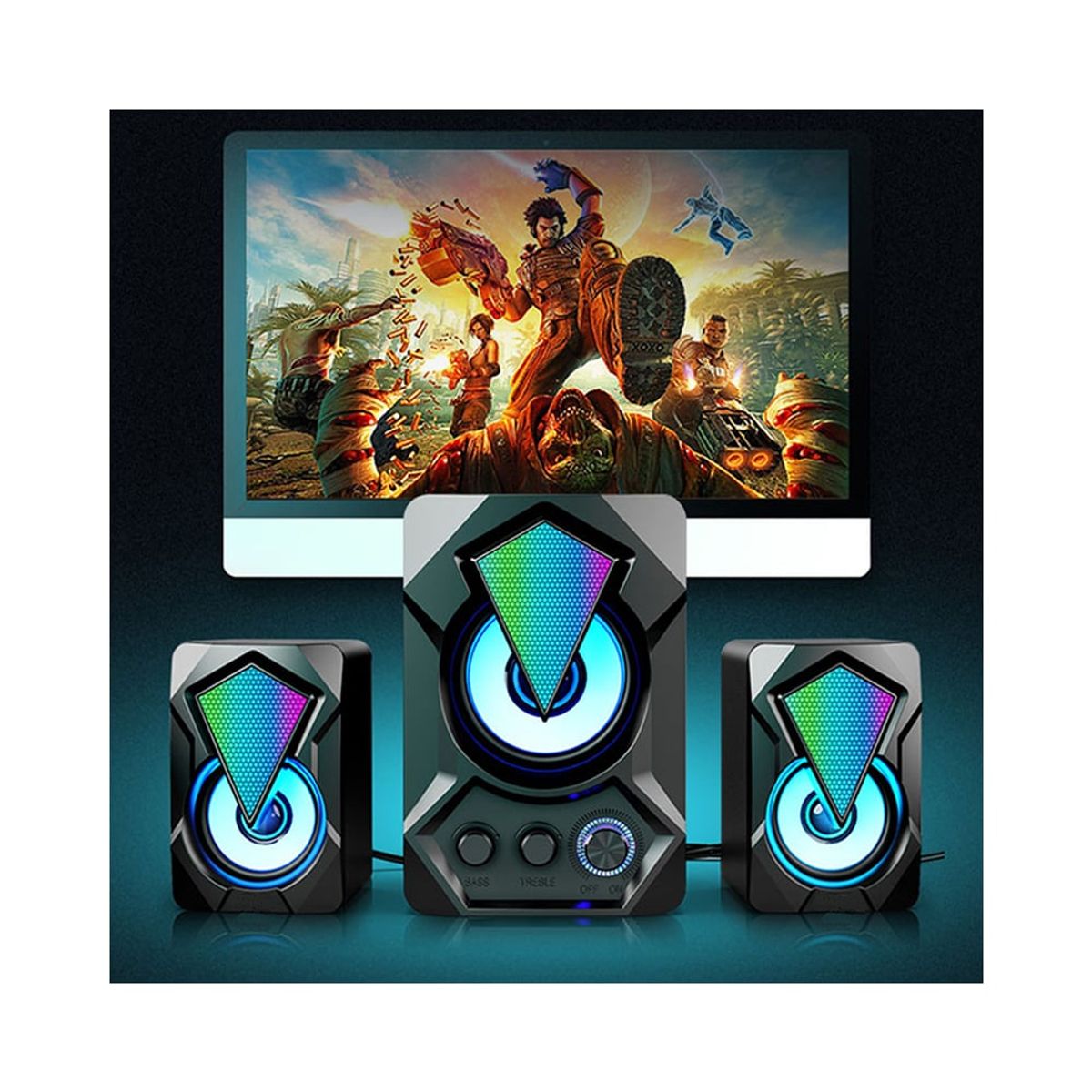 GENERICO - Parlantes Gamer con Luces RGB con Subwoofer para PC Laptop y Teléfonos