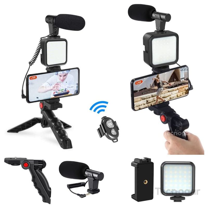 GENERICO - Kit de Grabación Vlogger Mini Tripode  Micrófono  Control  Luz Led