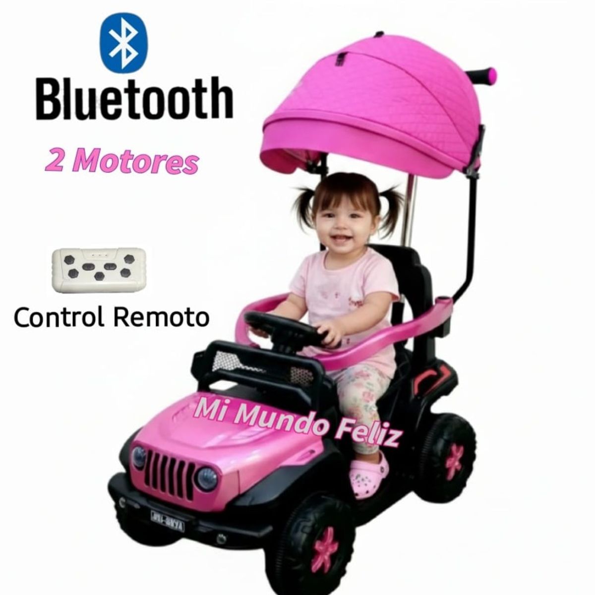 GENERICO - Carrito para Niños Jeep  Electrico Push Control Pinky