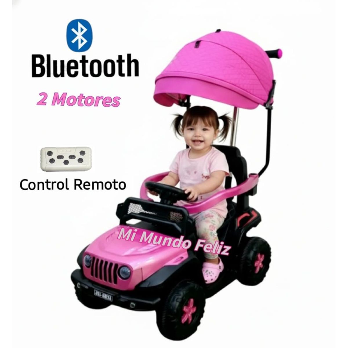 GENERICO - Carrito para Niños Jeep  Electrico Push Control Pinky