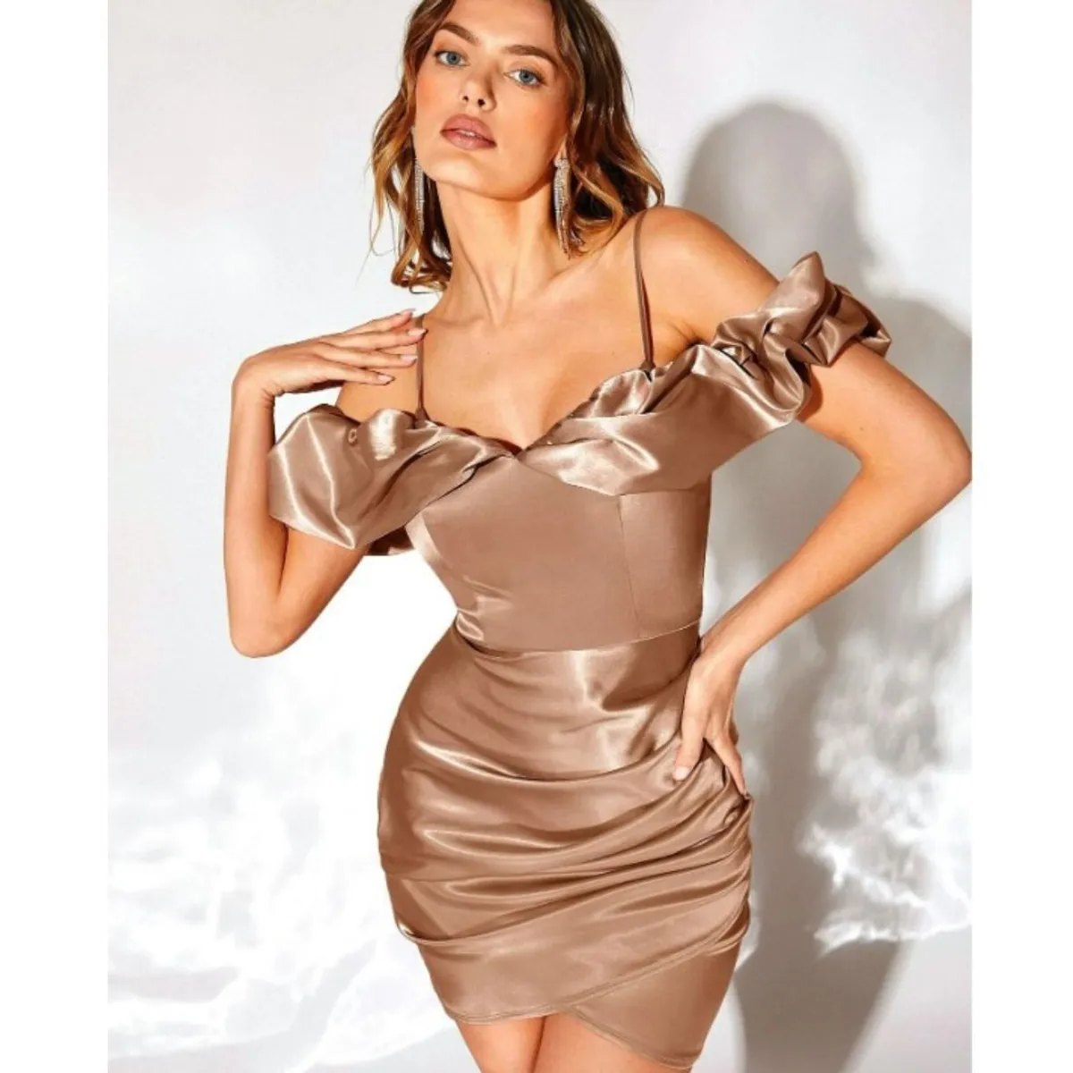 GENERICO - Vestido corto coctel fiesta en satin para mujer