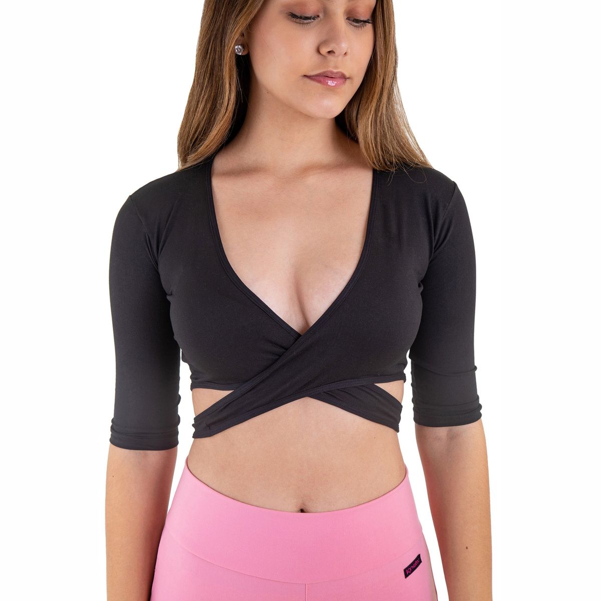 KINETIX - Top Envolvente Kinetix Anagrama Tres Cuartos Escote V Mujer Negro
