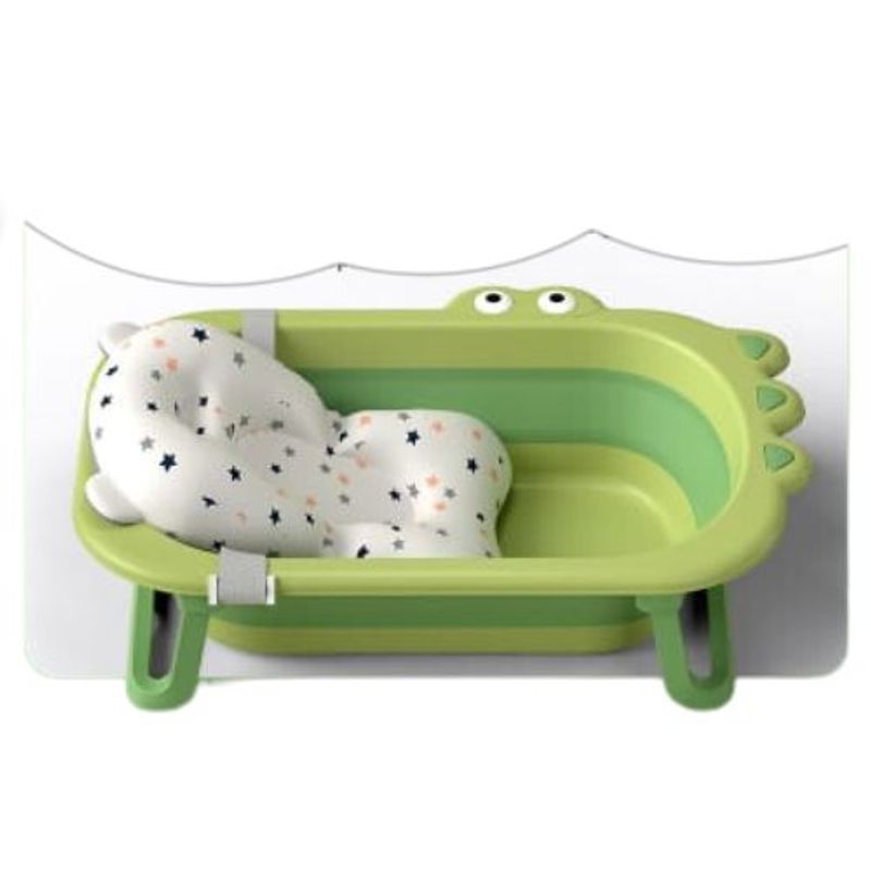 GENERICO - BAÑERA COCODRILO VERDE CON COJIN DE BAÑO