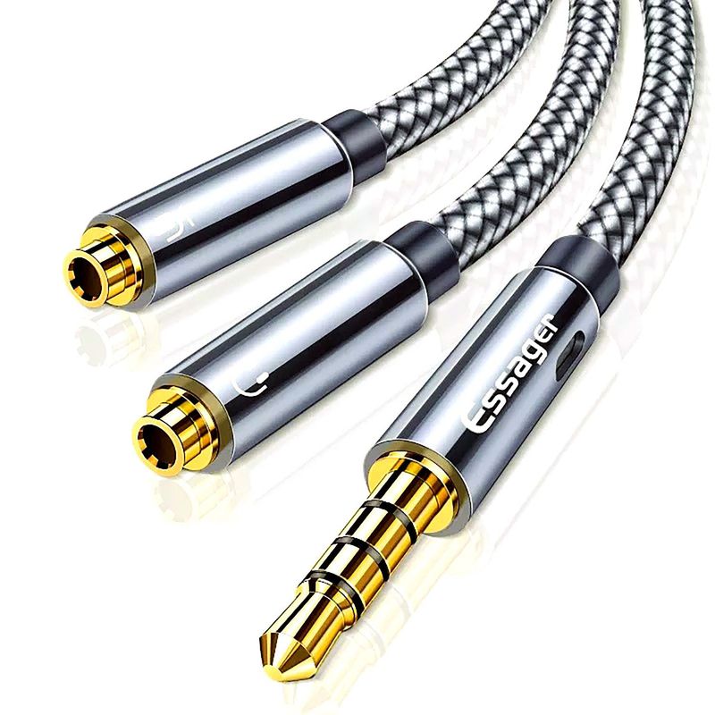 ESSAGER - Cable Splitter 3.5 mm Macho a Audífono Micrófono Hembra 25cm Essager