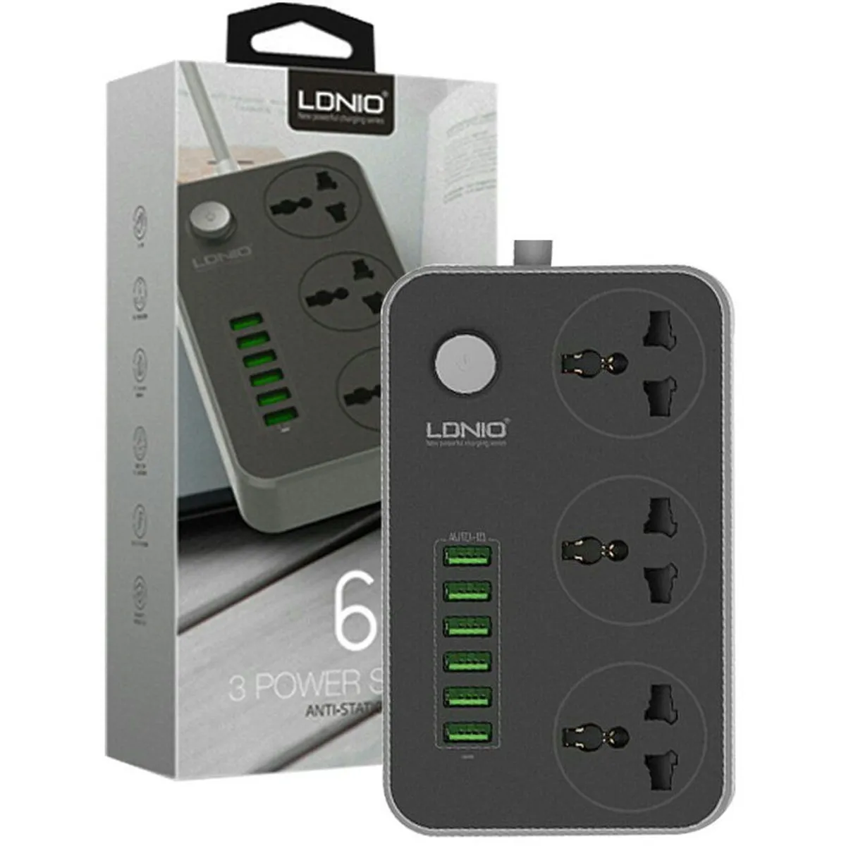 LDNIO - Enchufe ldnio sc3604  extensión de usb 6 usb 3 power socket universal
