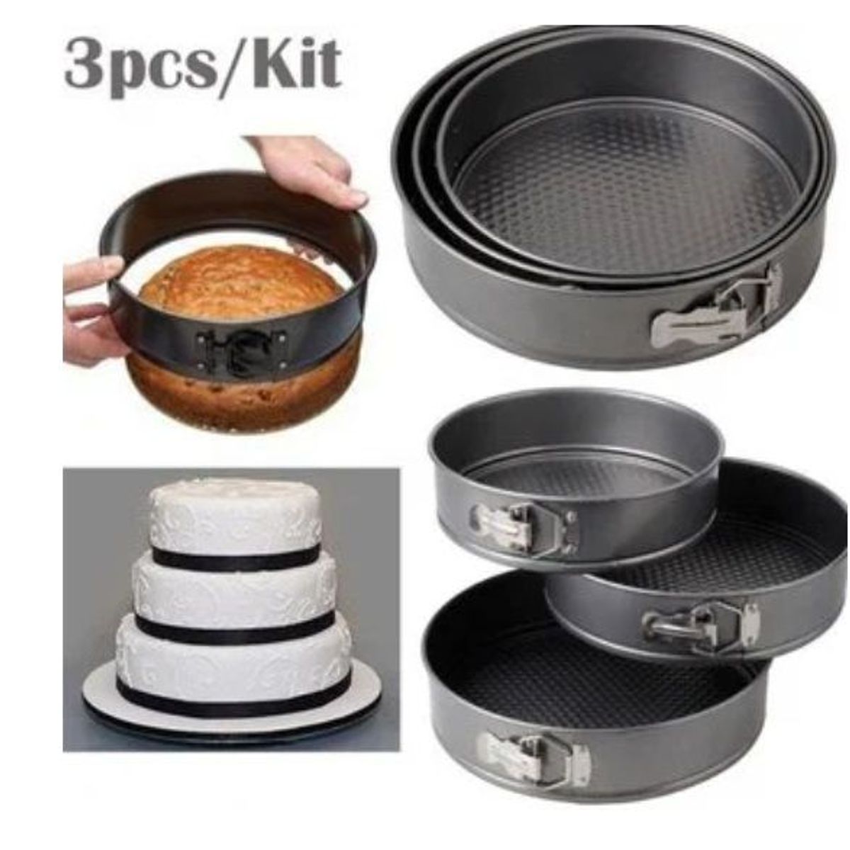 OEM - Set de 3 moldes de repostería moldes para keke antiadherente de 3 pcs