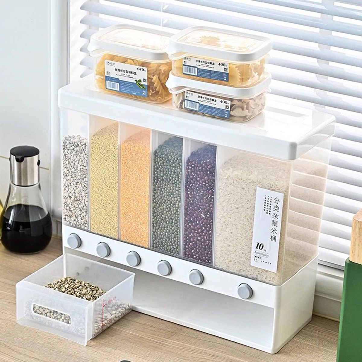 OEM - Dispensador de arroz menestras organizador de cocina con 6 divisiones