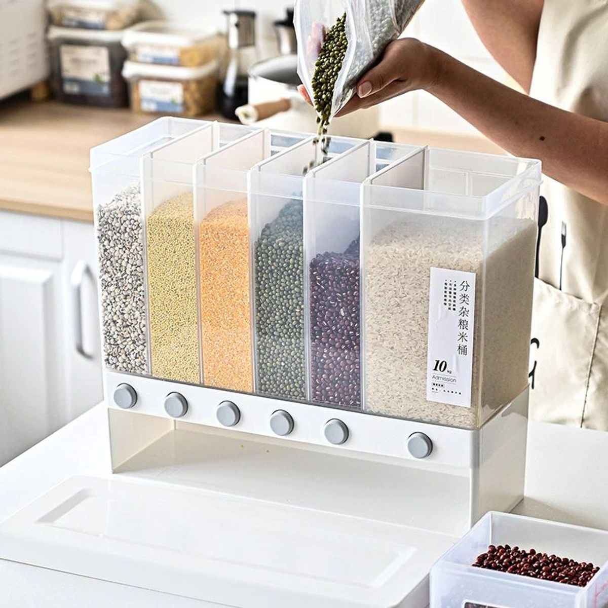 OEM - Dispensador de arroz menestras organizador de cocina con 6 divisiones