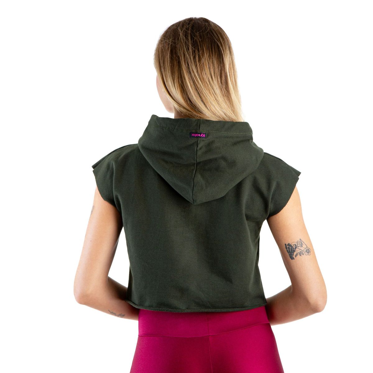 KINETIX - Polera Crop Kinetix Boxeadora Hoodie Verde Militar Algodón Mujer