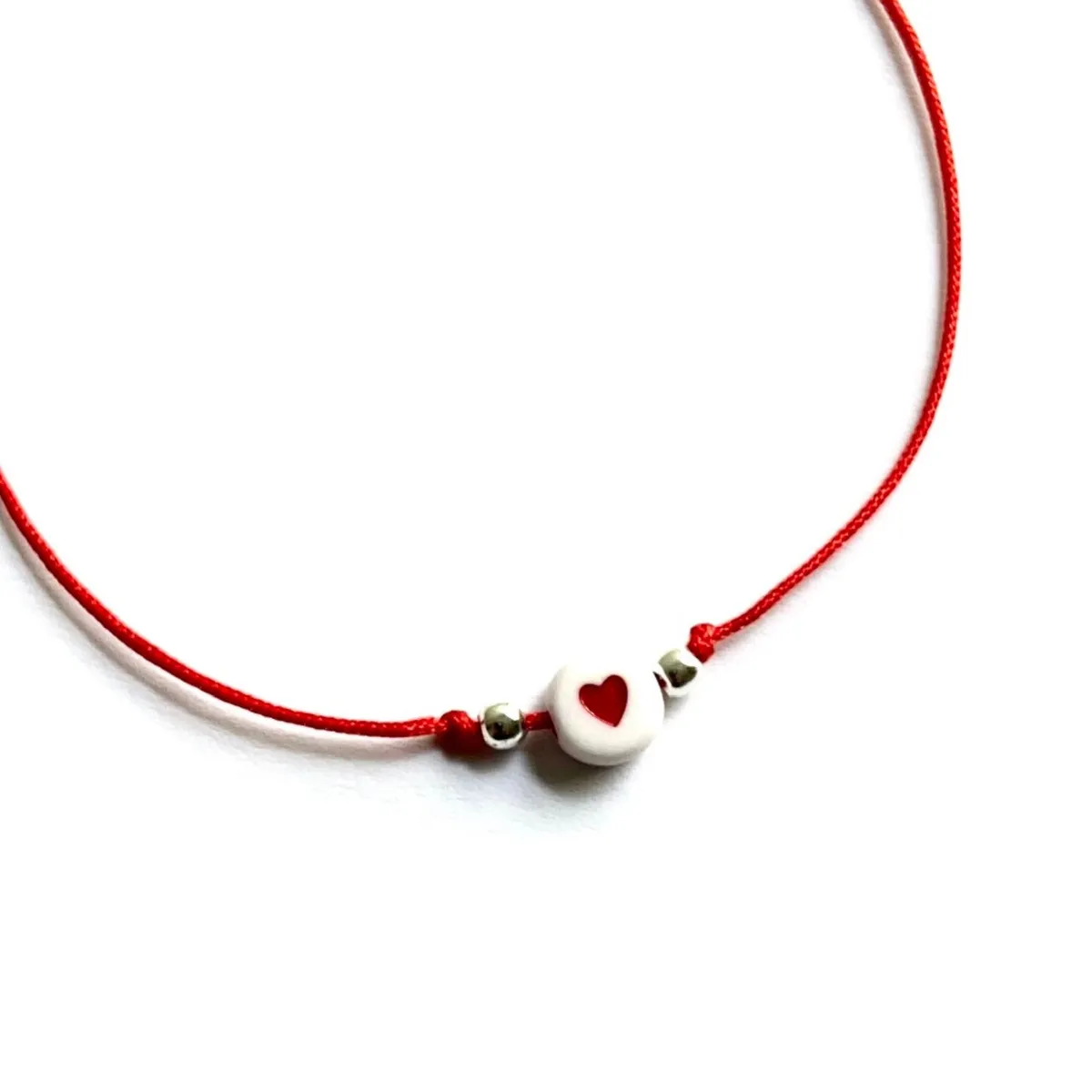 SANTORAL - Pulsera Corazón Hilo Rojo y Plata