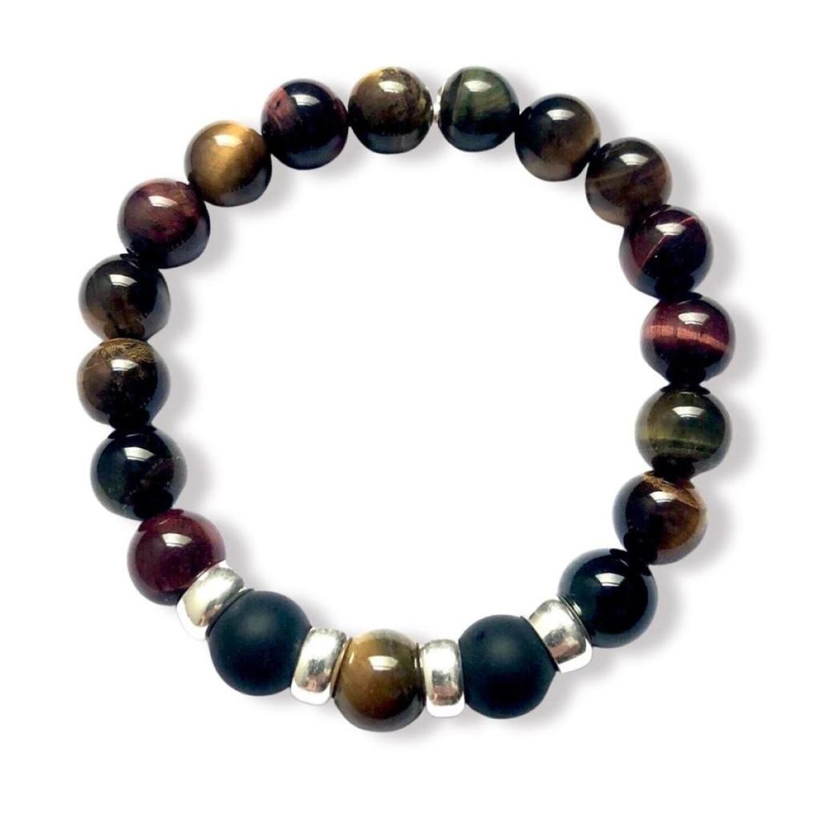SANTORAL - Pulsera Santiago para Hombre - Ojo de Tigre 10mm y Plata