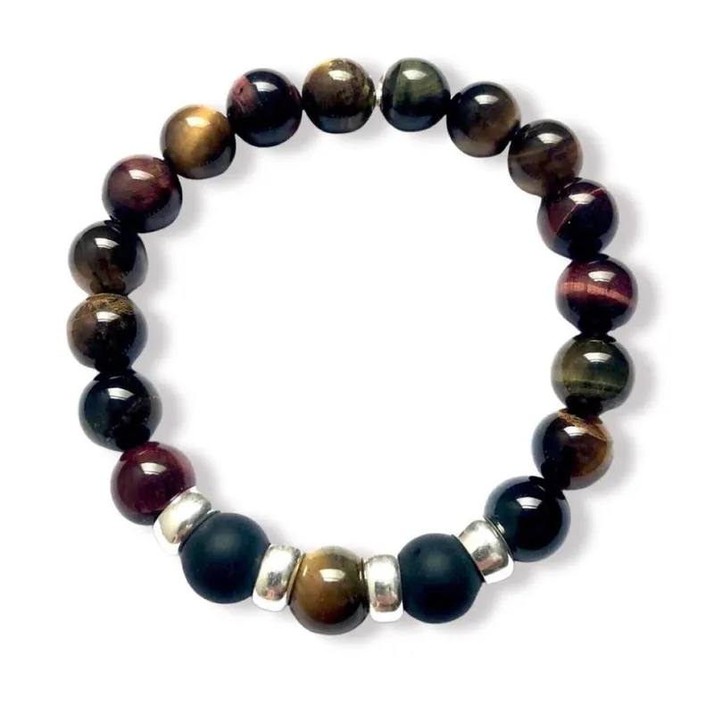 SANTORAL - Pulsera Santiago para Hombre - Ojo de Tigre 10mm y Plata