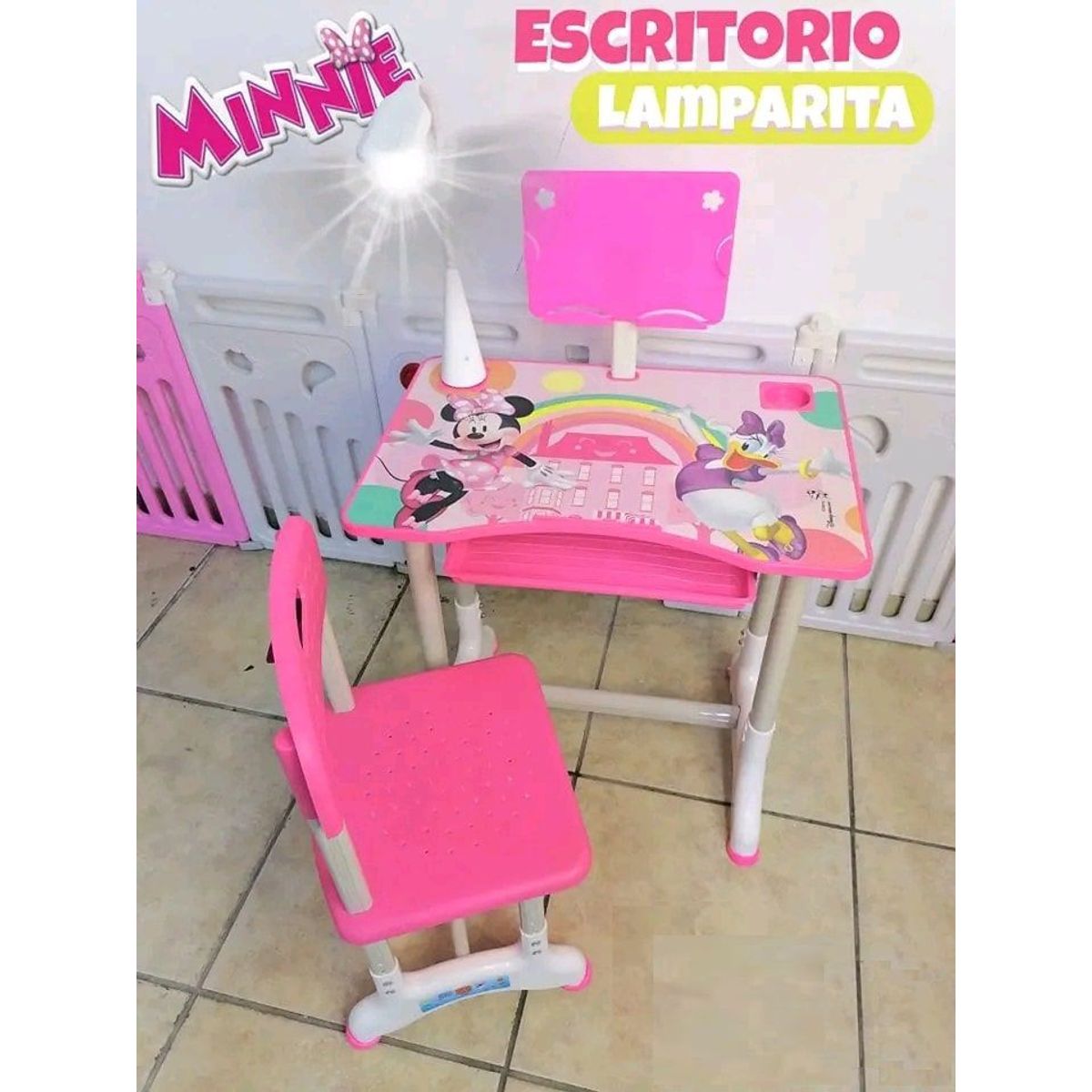 OEM - Escritorio Escolar Ergonómica Ajustable Con Silla Y Lampara Minnie