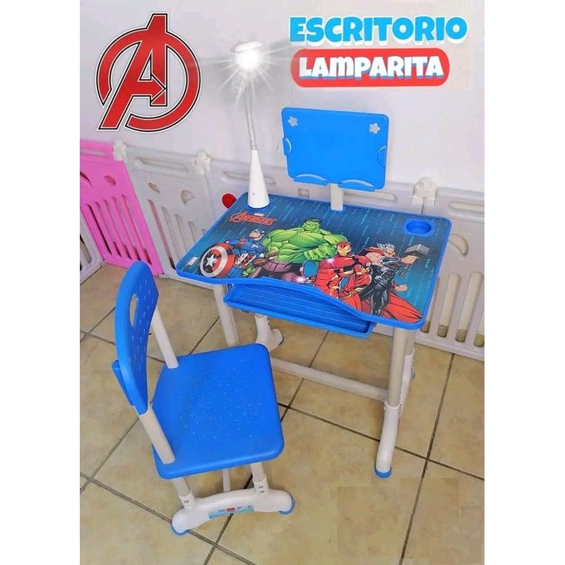 OEM - Escritorio Escolar Ergonómica Ajustable Con Silla Y Lampara Avengers