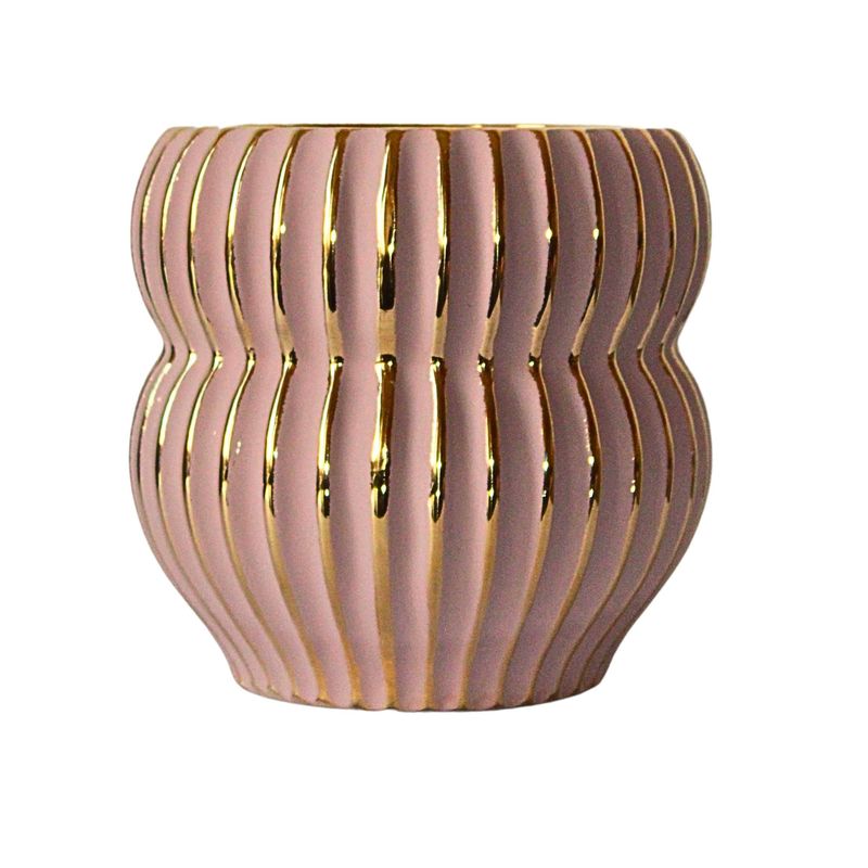 GENERICO - Maceta Miro Madrid - 17.5 x 17.5 x 17cm - Rosado con Filos Dorados