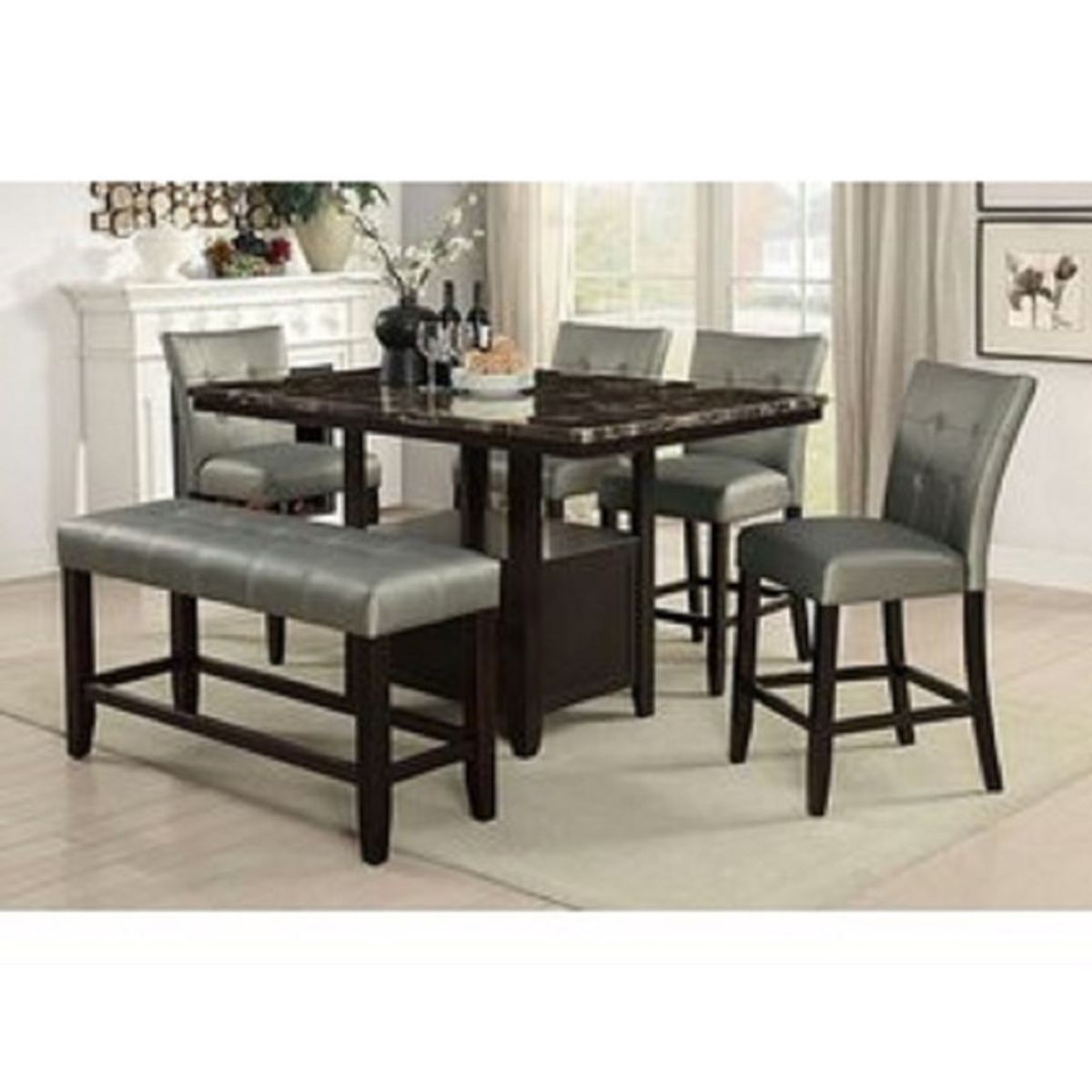 DMUEBLES - Juego De Comedor 4 Sillas + Banqueta Bolonia Gris.