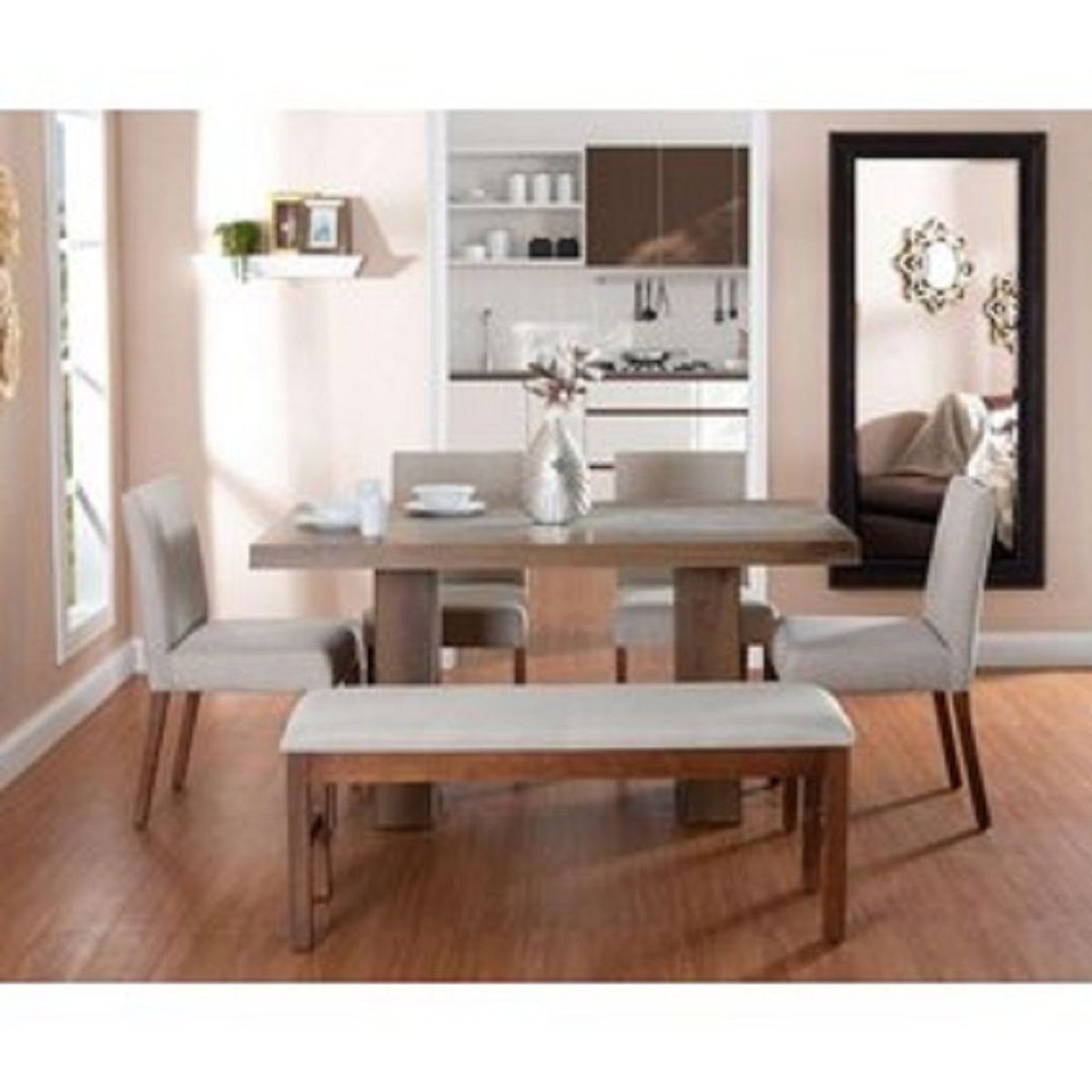 MOBILIARI - Mobiliari Juego De Comedor 4 Sillas + Banqueta Diana Beige.