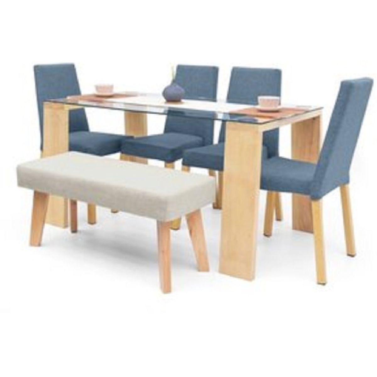 MOBILIARI - Mobiliari Juego De Comedor 4 Sillas + Banqueta Arazzo Azul.