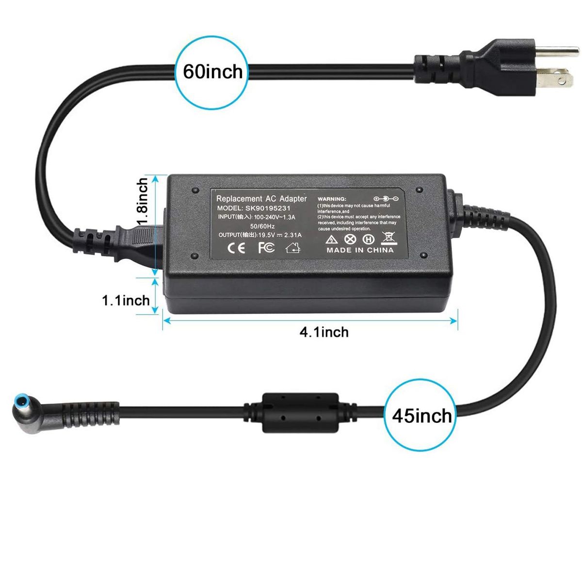 GENERICO - Cargador hp 19 .5V 2 .31A 45w Punta Celeste Genérico