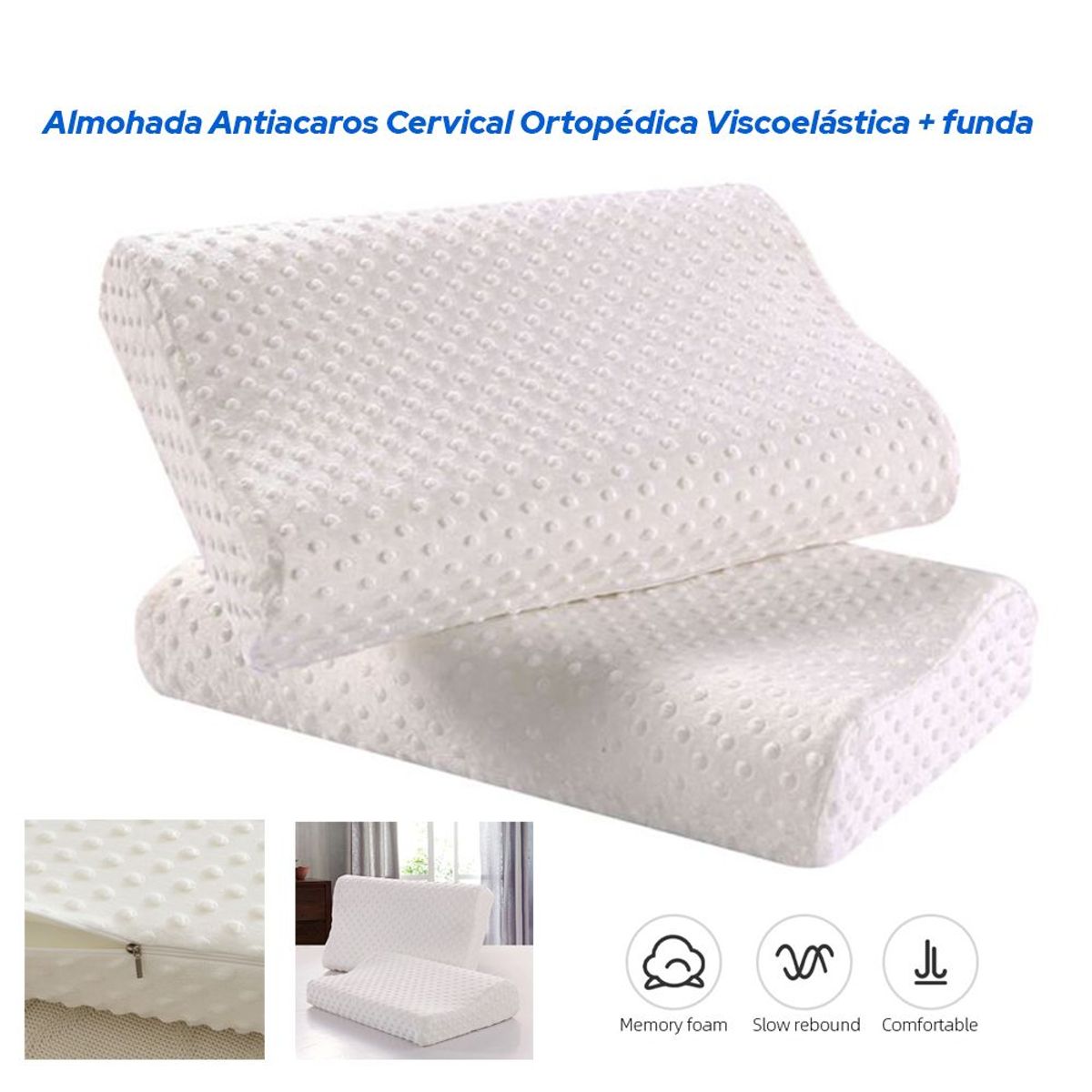 HOLGU - Almohada Antiacaros Cervical Ortopédica Viscoelástica  funda
