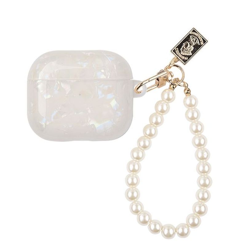 GENERICO - Funda de silicona suave para  AirPod pro modelo blanco con cadena de  perlas