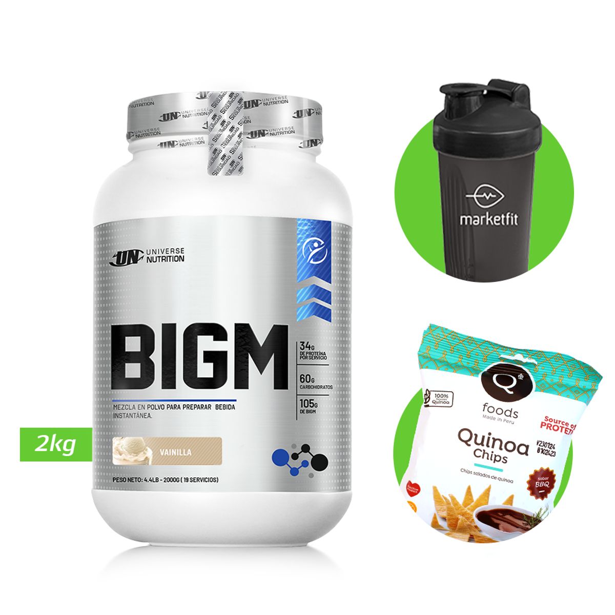 UNIVERSE NUTRITION - BIGM 2KG GANADOR DE MASA MUSCULAR UN VAINILLA + REGALOS