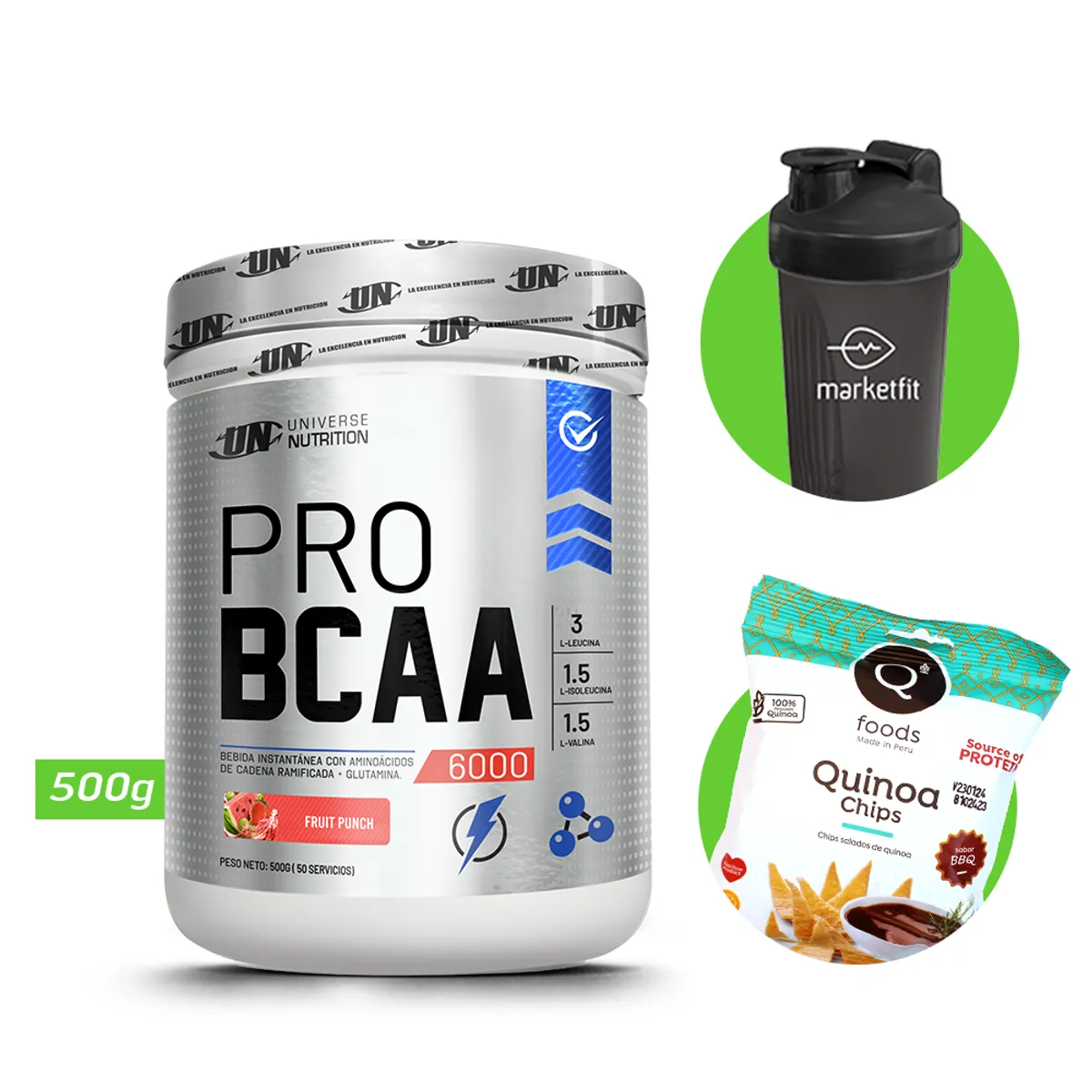 UNIVERSE NUTRITION - Pro bcaa 6000 500gr aminoácidos un fruit punch + regalos