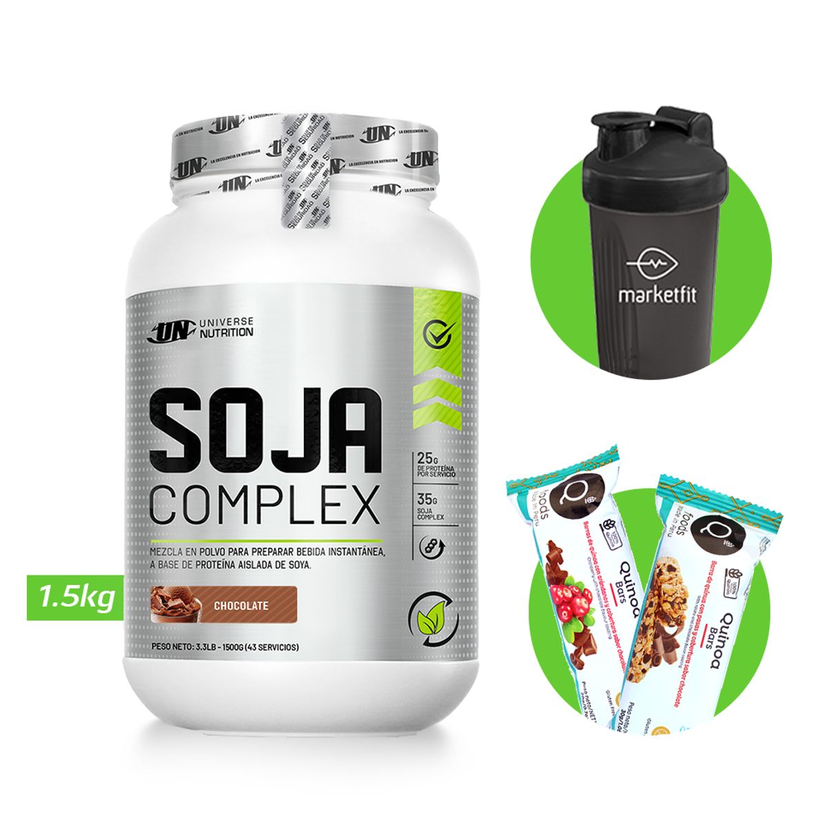 UNIVERSE NUTRITION - SOJA COMPLEX PROTEINA VEGANA UN 1.5 KG CHOCOLATE+REGALOS