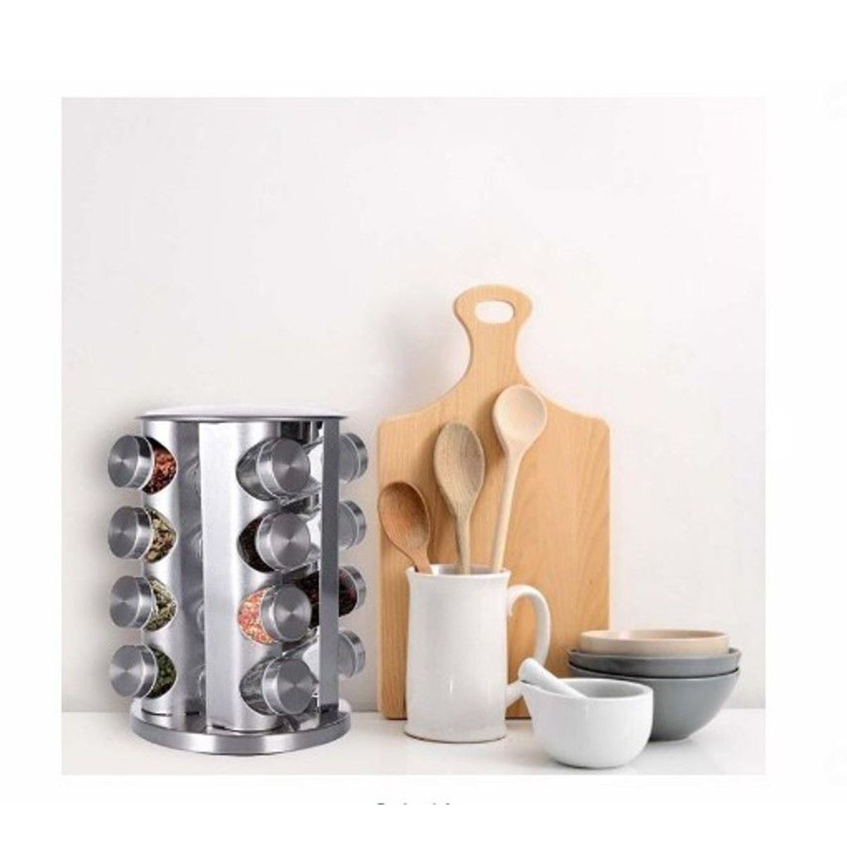 GENERICO - Set  condimentero giratorio de Acero Inoxidable 16 piezas