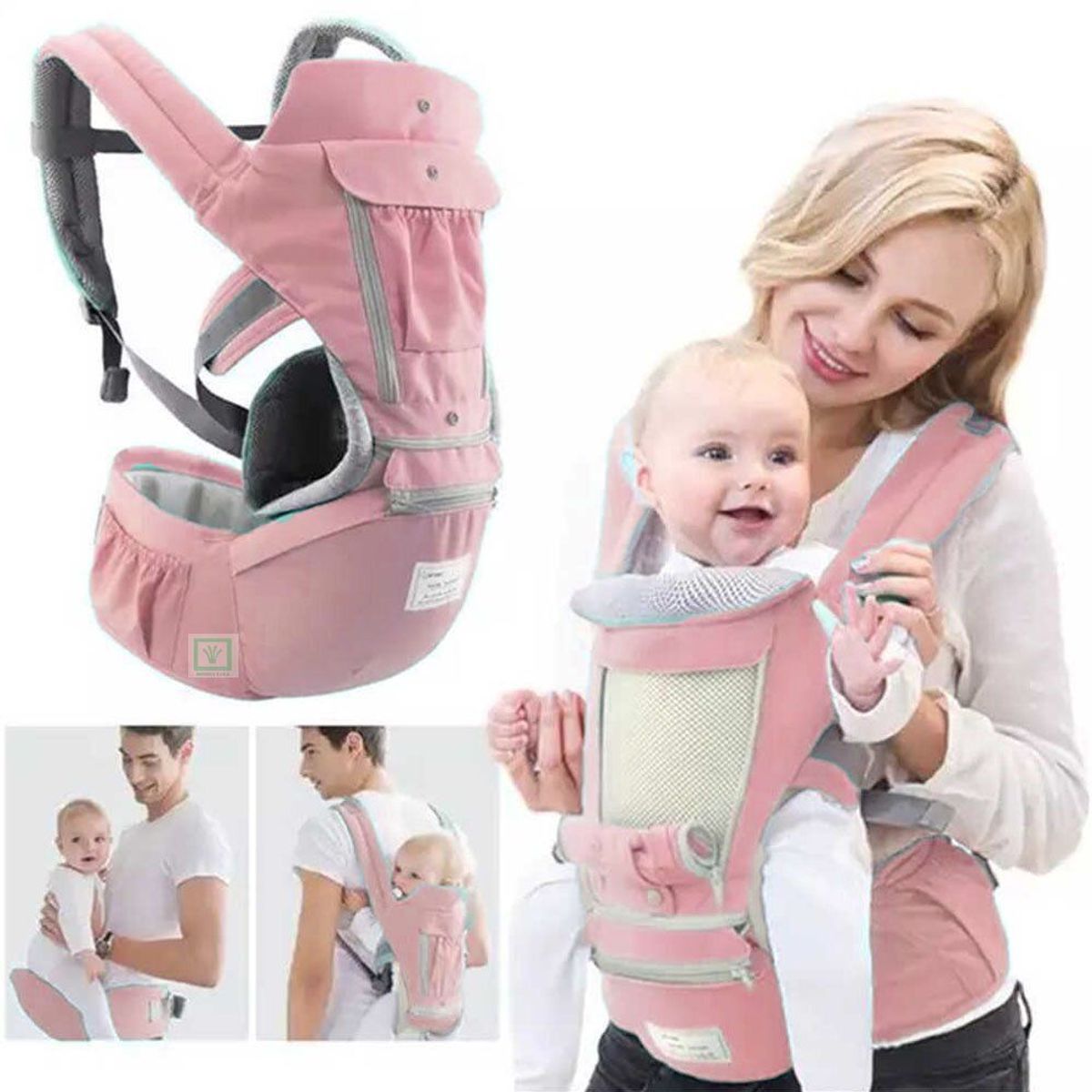 GENERICO - Canguro para Bebe Ergonómico 3 en1 Multiposición Rosado
