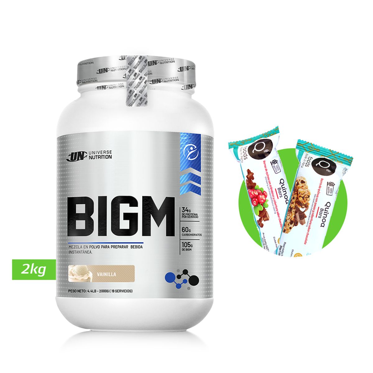 UNIVERSE NUTRITION - BIGM 2KG GANADOR DE MASA MUSCULAR UN VAINILLA + REGALOS