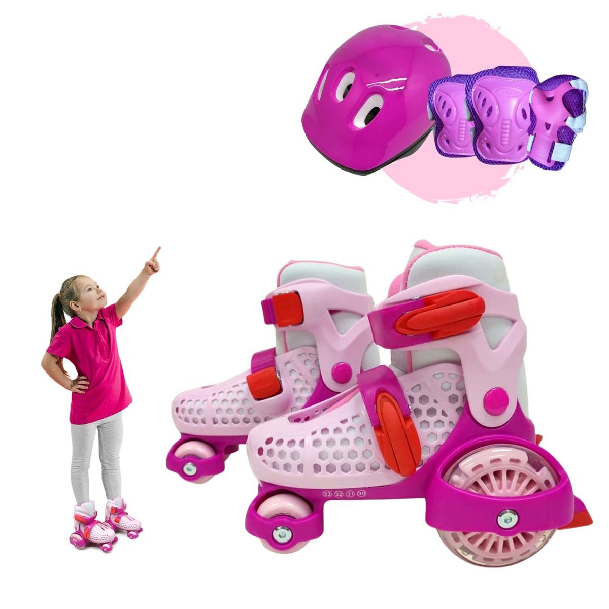 XTREME SPORT - Patines de Niña Kids Graduable  Kit de Protección 30 al 33