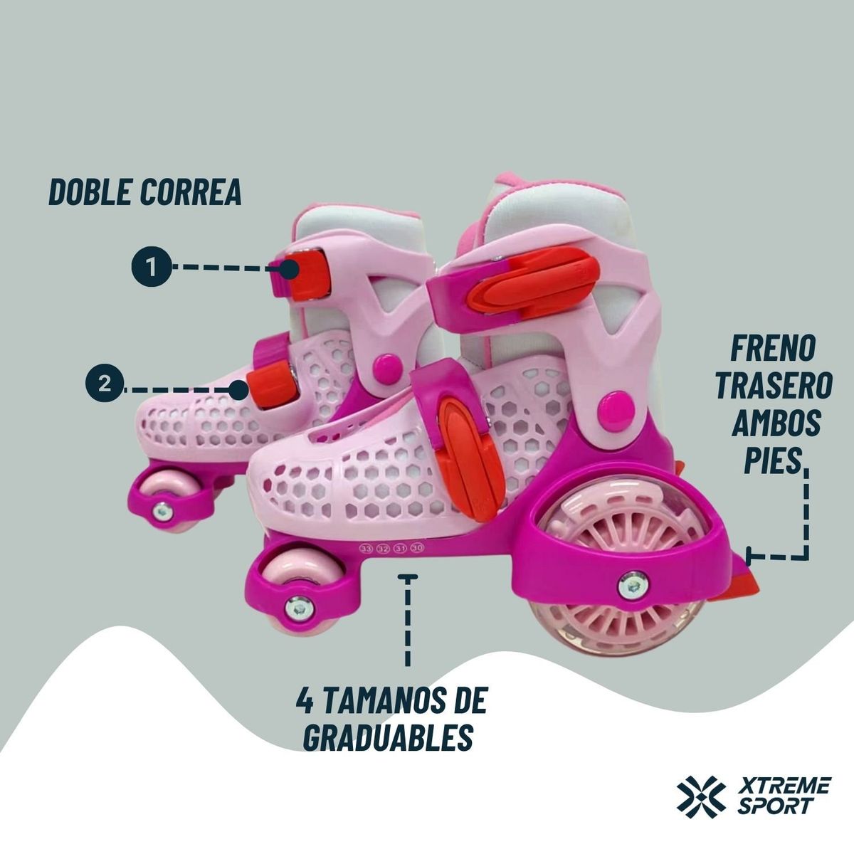 XTREME SPORT - Patines de Niña Kids Graduable  Kit de Protección 30 al 33