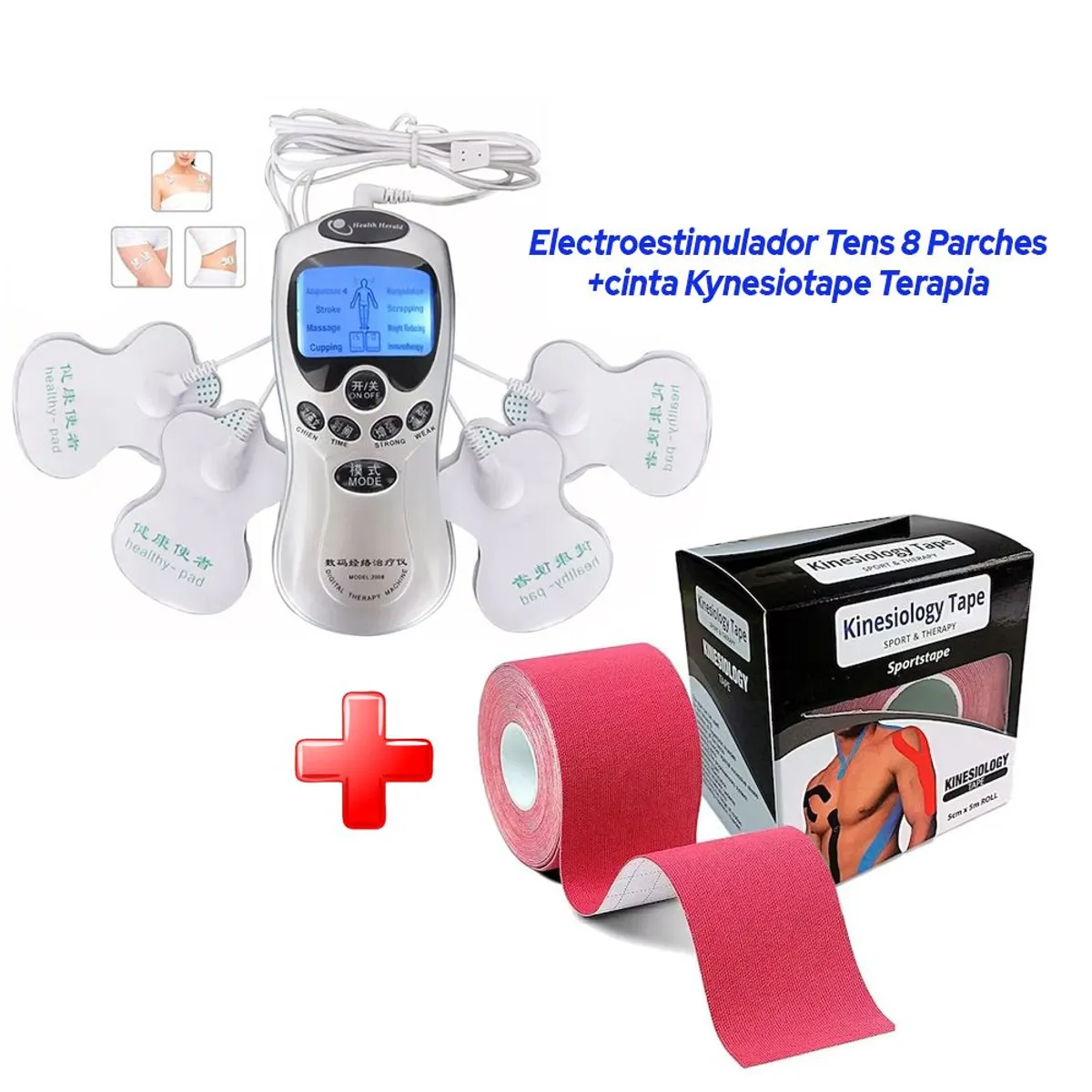 HOLGU - Electroestimulador Tens 8 Parches+cinta Kynesiotape Terapia