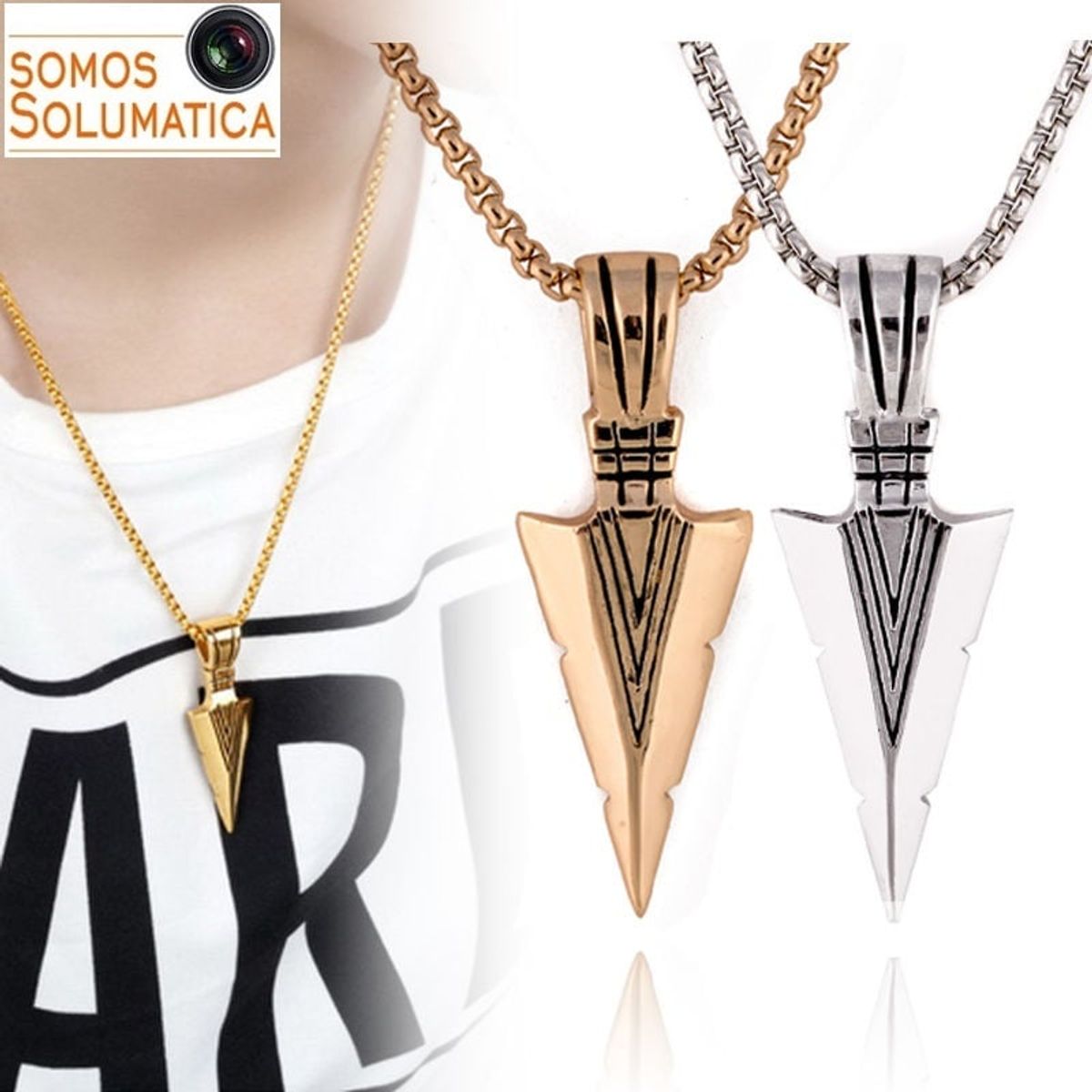 OEM - Collar Acero Inoxidable - Solumatica - Punta De Flecha - Dorado