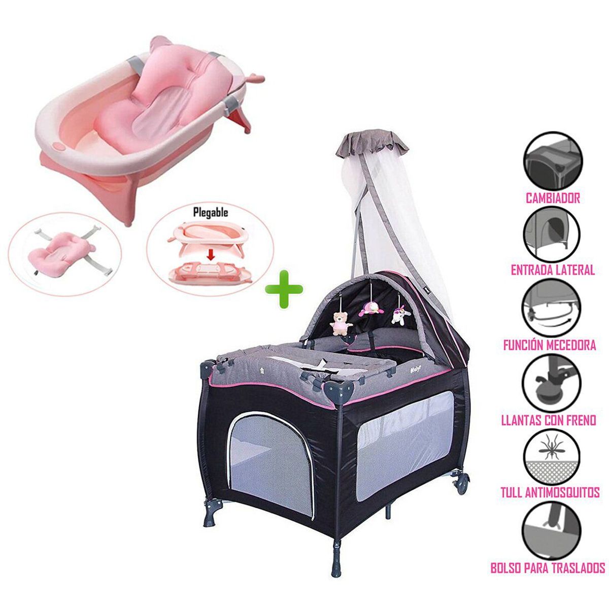 EBABY - Cuna Corral Mecedora SALLY 716 + Tina Plegable