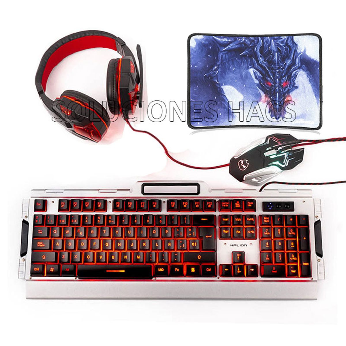HALION - Kit Gamer Panzer 4 En 1 Teclado + Mouse + Audifono + Pad