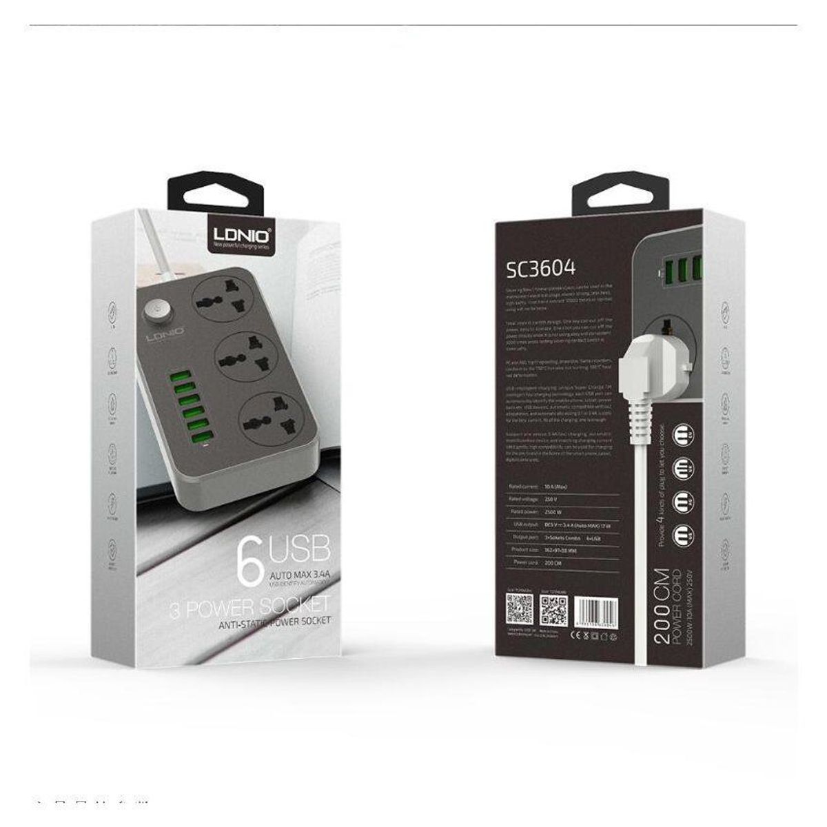 LDNIO - Ldnio extensión de enchufe sc3604 usb 6 usb 3power socket universal