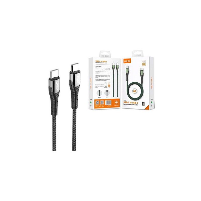 LDNIO - Cable de datos tipo C a tipo C 2 Mt Ldnio Lc102 65w Nylón Carga Rápida