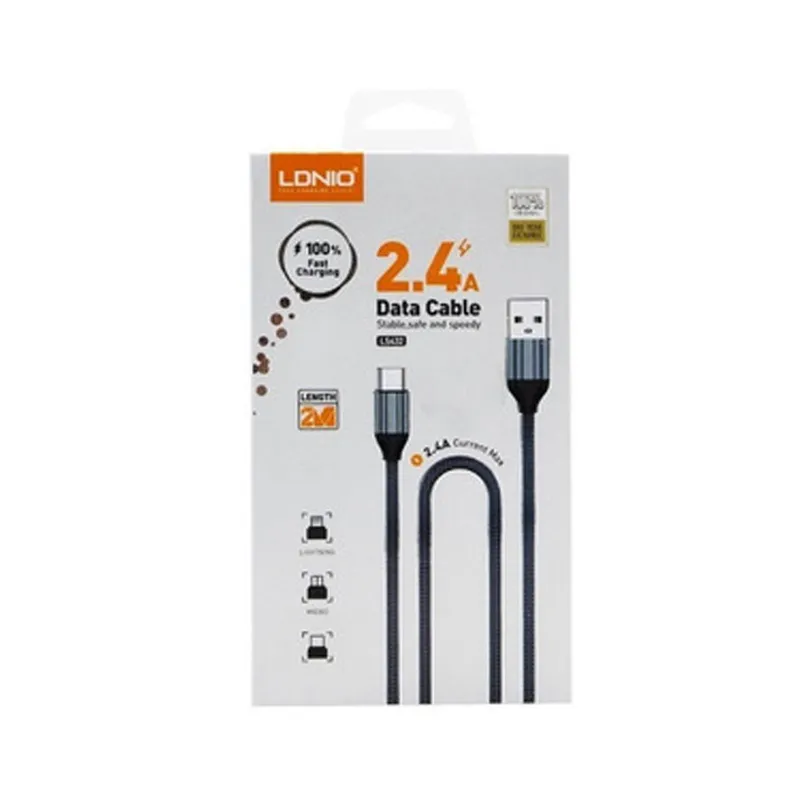 LDNIO - Cable ldnio usb a tipo c 2.4a carga rápida nylon ls432 2 metros negro