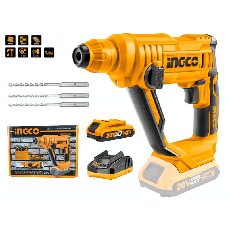 INGCO TOOLS - ROTOMARTILLO SDS PLUS 20V 15J INALÁMBRICO BATERÍA Y CARGADOR INGCO
