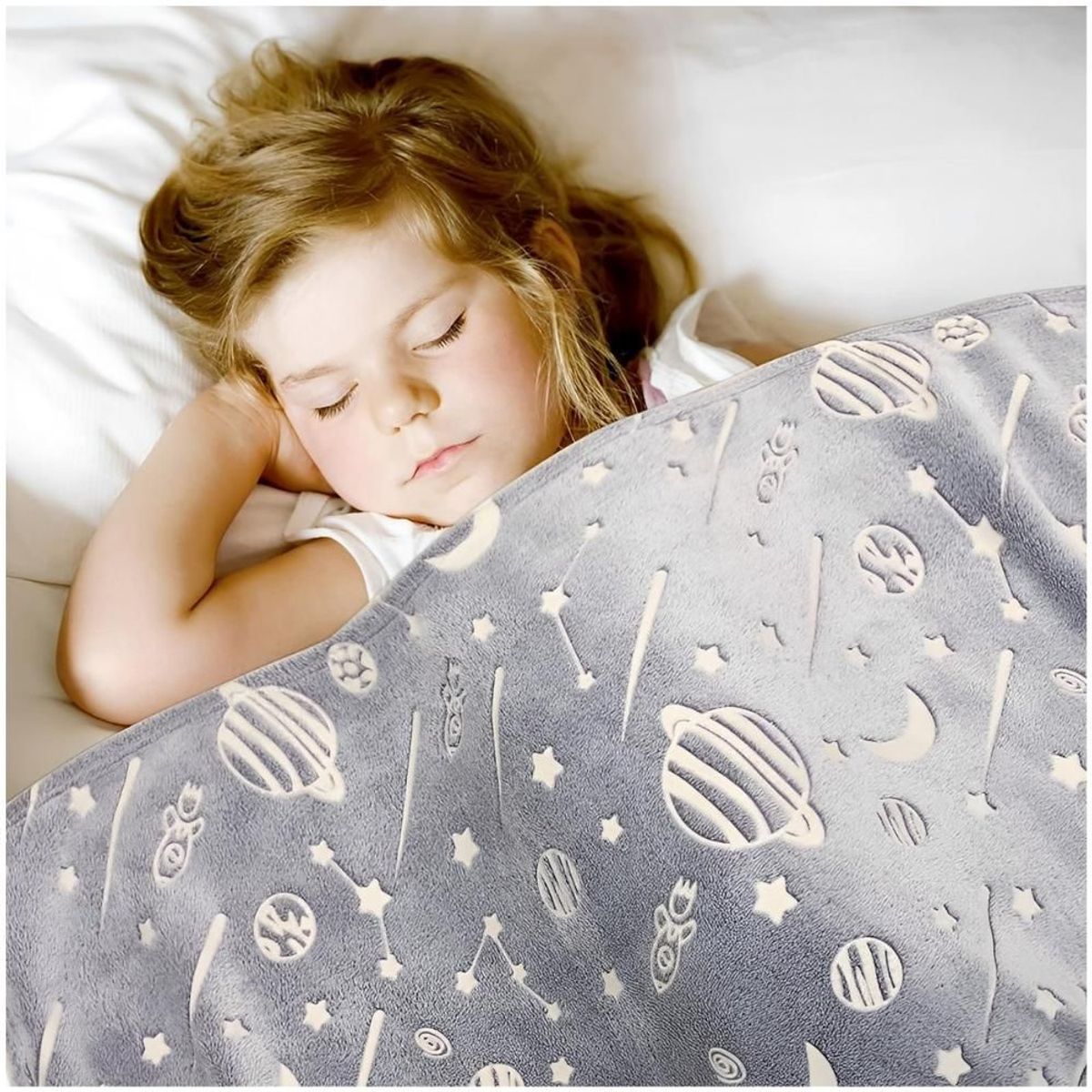 MINARI - Manta Colcha Luminosa para Niños Extra Suave Planetas 266M
