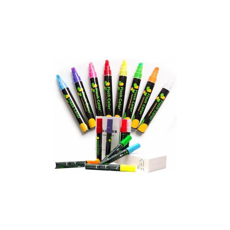 GENERICO - Plumones de tiza liquida caja de 8 plumones colores neon
